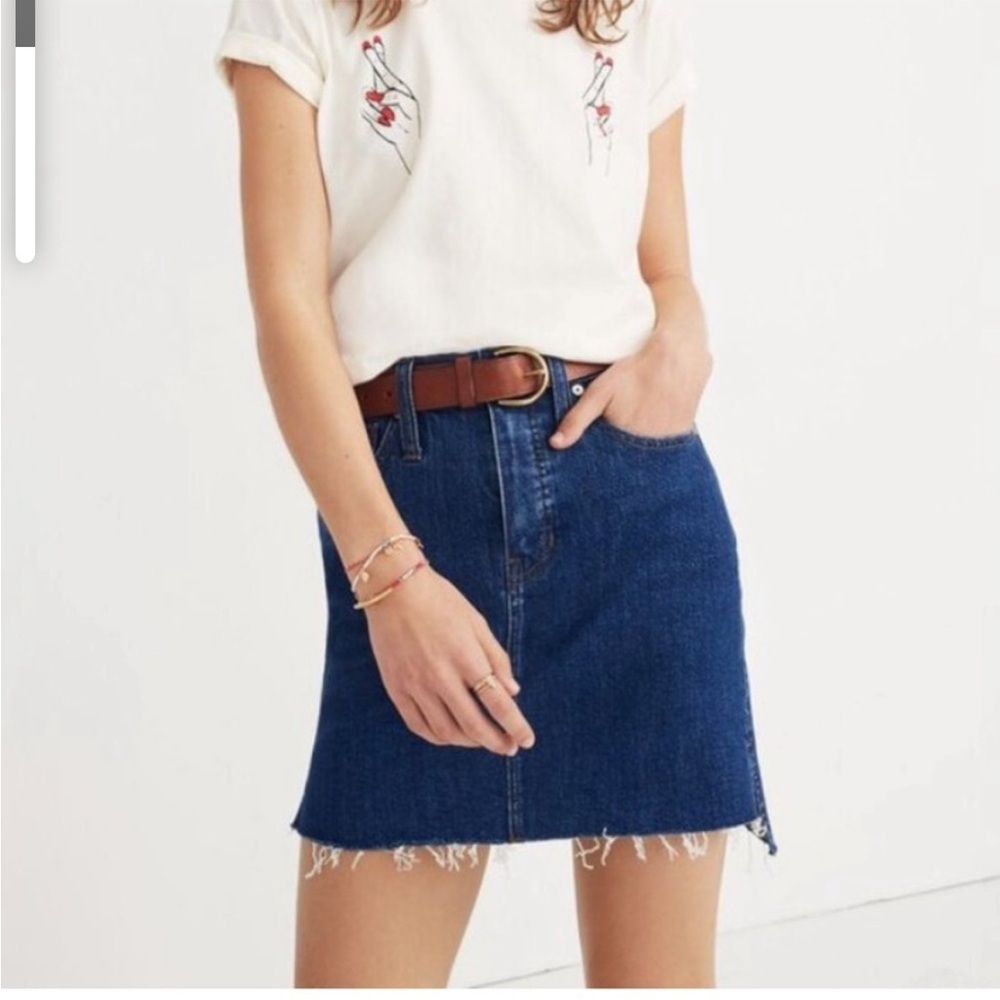 Madewell Stretch Indigo Blue Denim Mini
Skirt, Step-Hem Edition. Size 30.